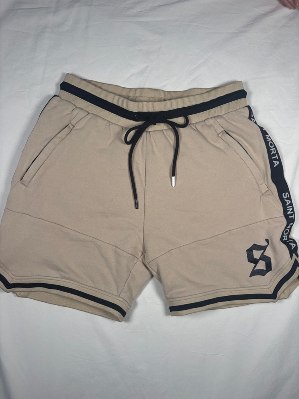 Saint Morta Men’s Beige Athletic Shorts with Black Trim
